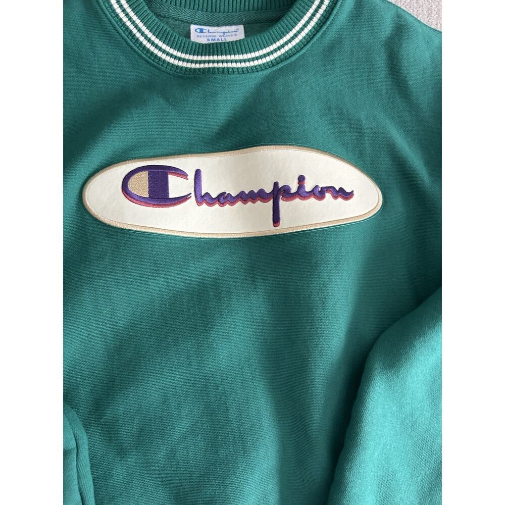 Vintage Champion Reverse Weave Sweatshirt Retro Green Oval Logo S - Picture 4 of 9